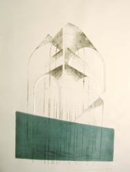 Toren De Paperclip, litho, 50x70 cm